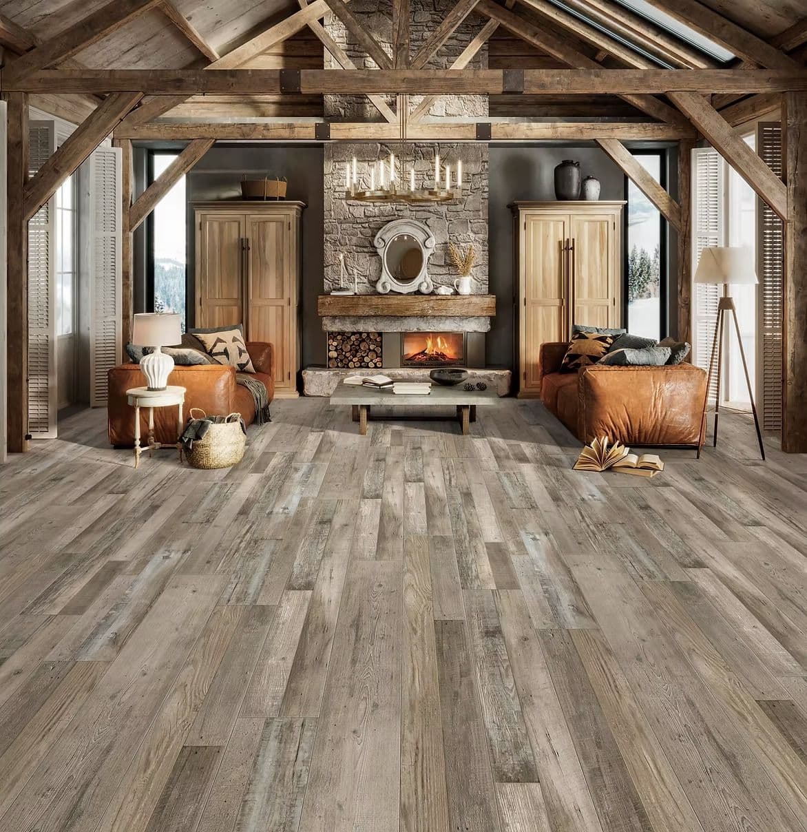 Newly-installed luxury vinyl plank flooring.