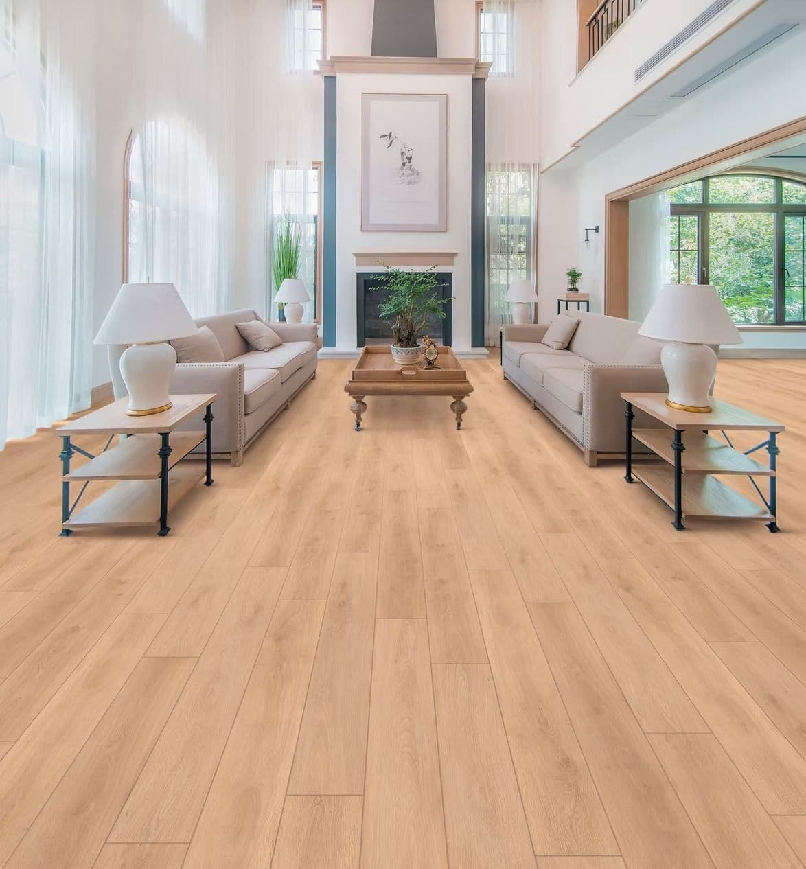 Newly-installed luxury vinyl plank flooring.
