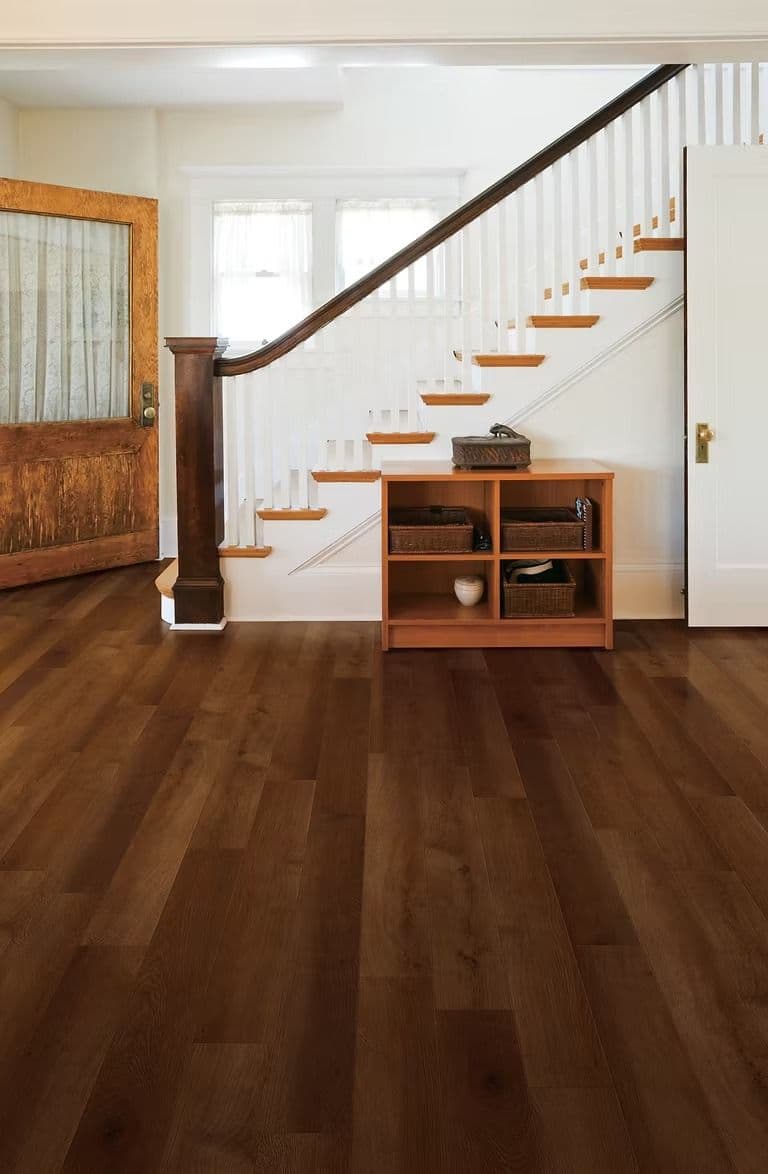 Newly-installed luxury vinyl plank flooring.